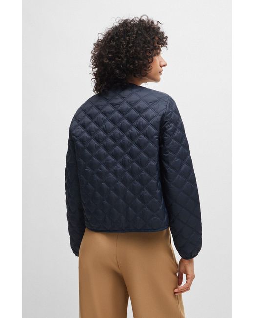 Boss Blue Water-repellent Jacket With Diamond Quilting And Branded Poppers