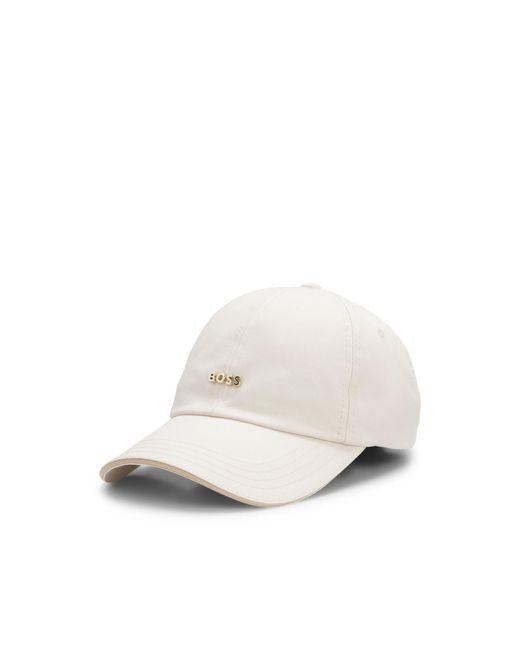 Boss White Cotton Cap With Metal Logo Lettering