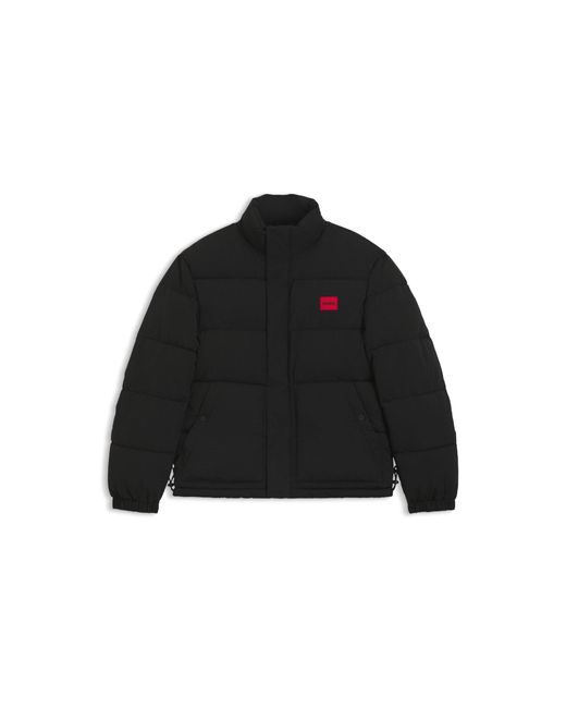 HUGO Black Water-Repellent Padded Jacket With Logo Patch for men