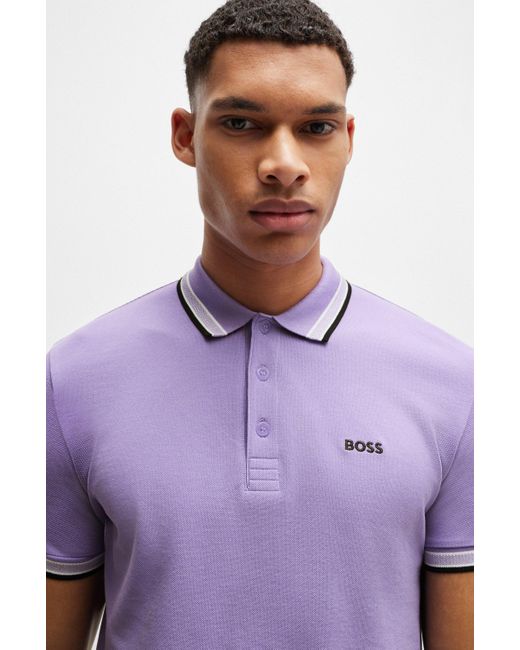 Boss Poloshirt aus Baumwoll-Piqué mit Kontrast-Logo in Purple für Herren
