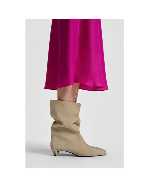 Boss Natural Suede Tubo Boots With Kitten Heel