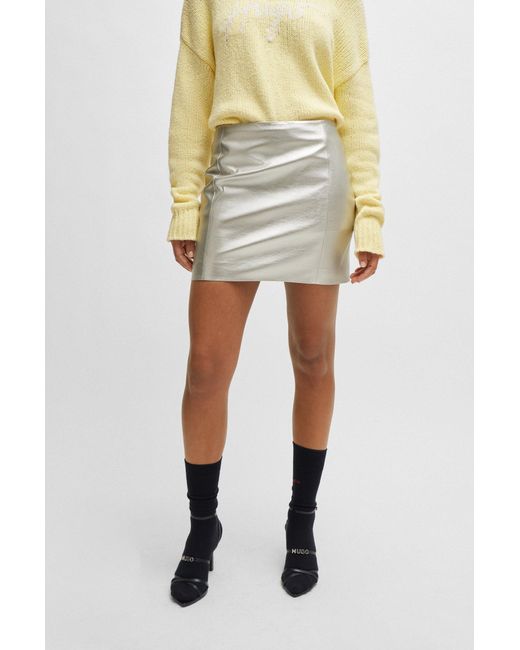 HUGO Yellow Regular-fit Mini Skirt In Metallic Fabric