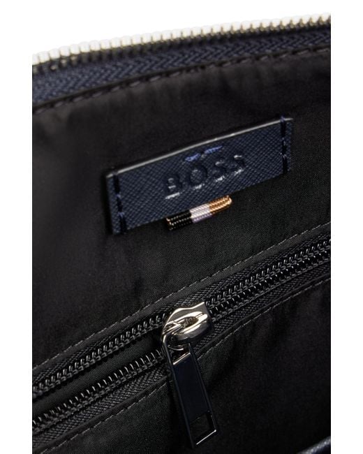 Boss Umhängetasche aus strukturiertem Leder mit Logo-Detail in Blue für Herren