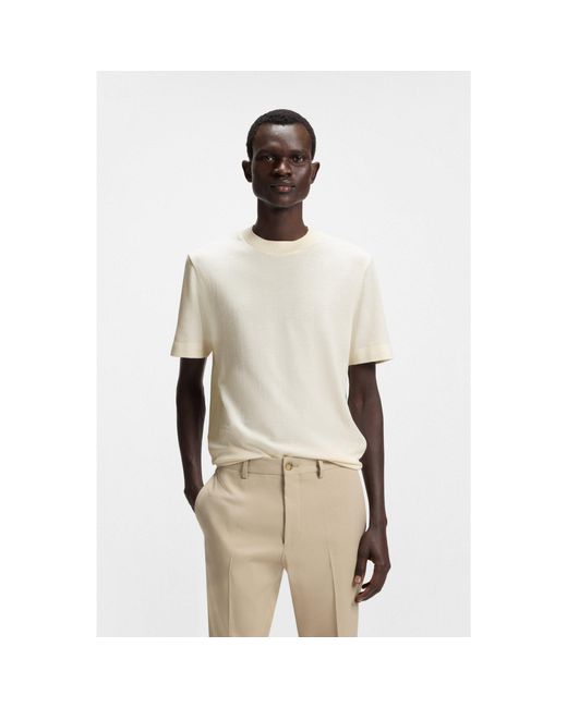 Boss Natural Cotton-Silk T-Shirt With Prince Of Wales Check for men