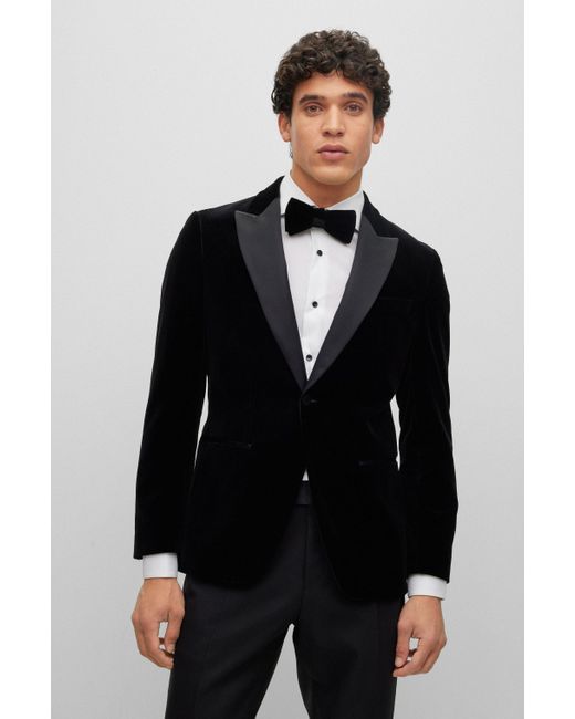BOSS by HUGO BOSS Slimfit Tuxedo Jacket In Purecotton Velvet in Black