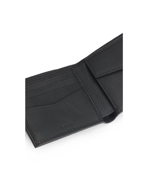 Boss Black Grained-Leather Wallet With Metal Logo for men