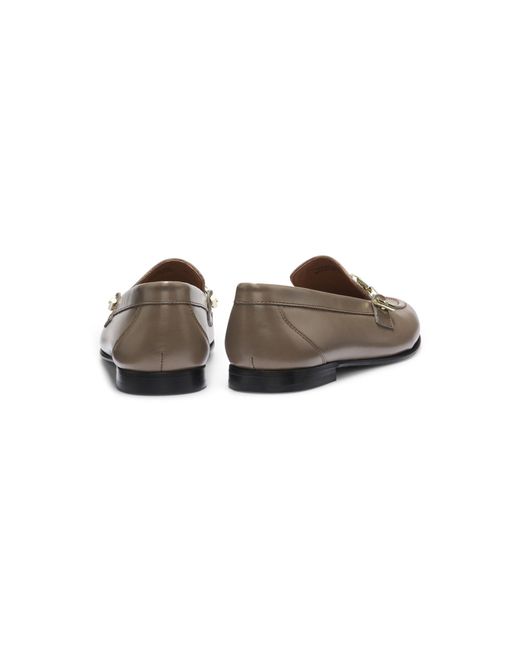 Boss Brown Leather Loafers With Chain Trim And Logo Detail