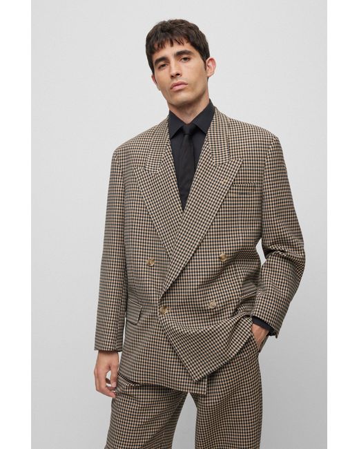 Boss Brown Relaxed-fit Jacket In Checked Stretch Cloth for men