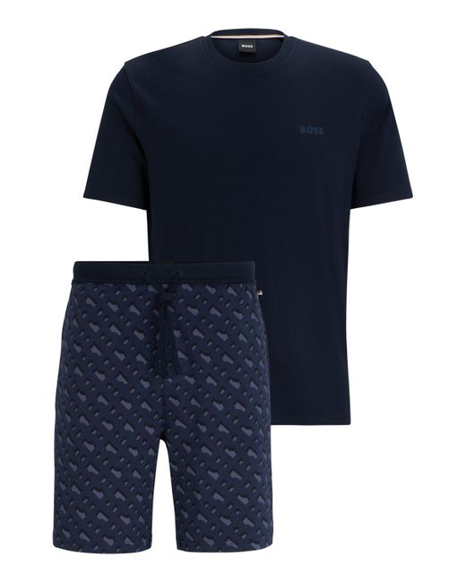 Boss Pyjama aus Interlock-Baumwolle mit Logo in Geschenkbox in Blue für Herren