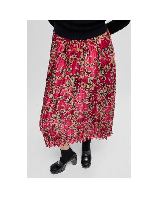 HUGO Floral-Print Plissé Skirt With Tiered Layers