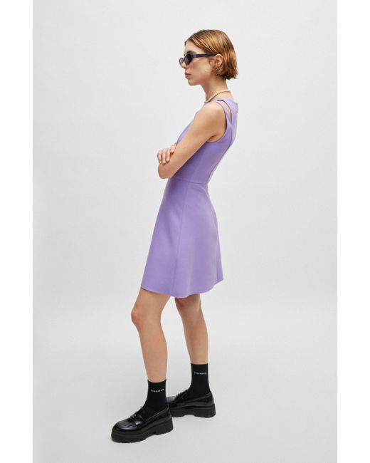 HUGO Purple Sleeveless Mini Dress With Cut-out Shoulder Detail