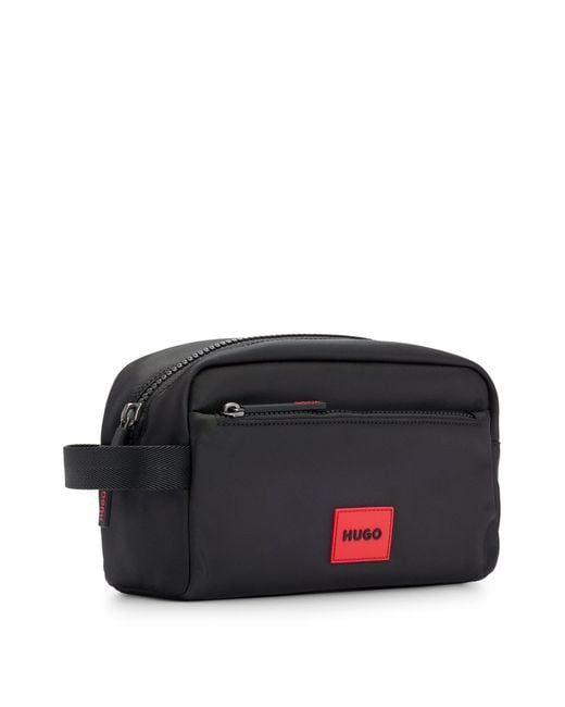HUGO Black Structured-material Washbag With Red Logo Label for men