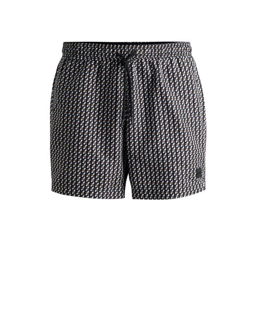 Boss Gray Logo-label Swim Shorts With Seasonal Pattern for men