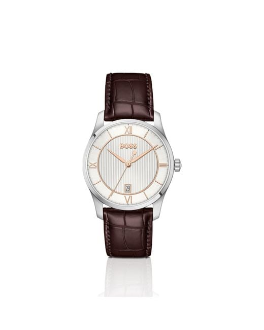 Boss White Principle Prestige Watch With- Textured Dial for men