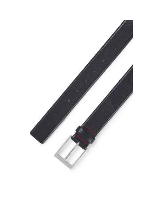HUGO Black Grained-Leather Belt With Logo-Engraved Buckle for men