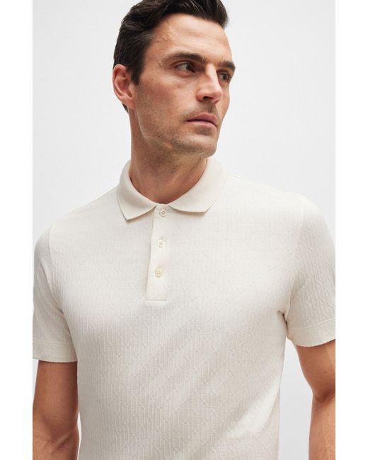 Boss White Regular-fit Polo Shirt In Quilted Cotton And Silk for men