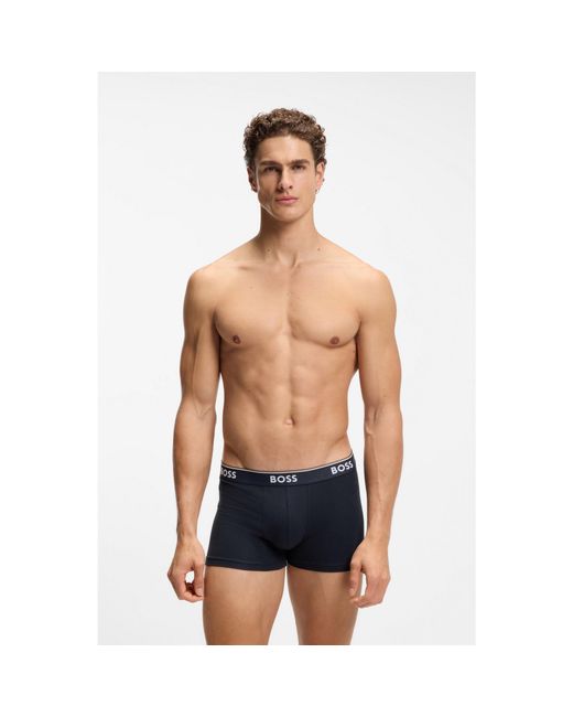 Boss Blue Three-Pack Of Logo-Detail Trunks for men