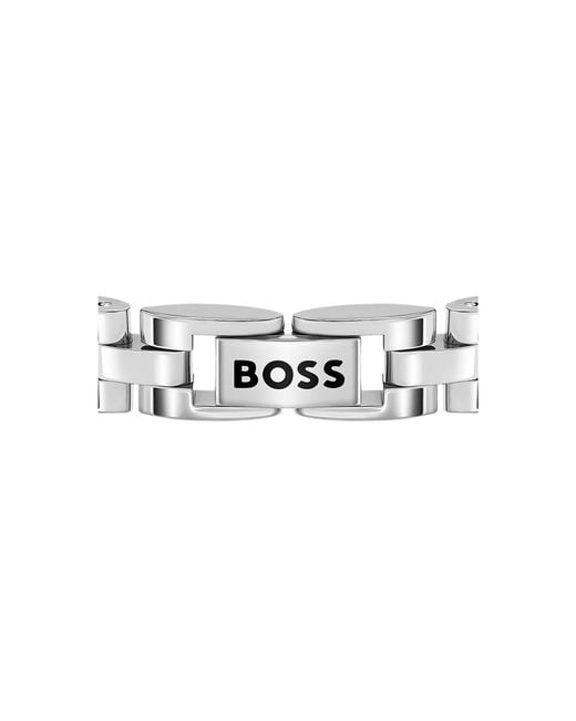Boss White Stainless-Steel Cuff With Double B Monogram for men