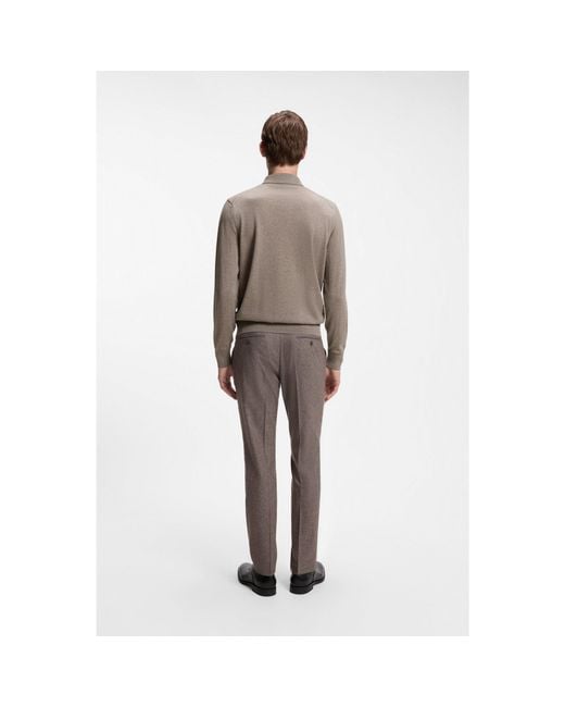 Boss Brown Merino-Wool Polo Sweater for men