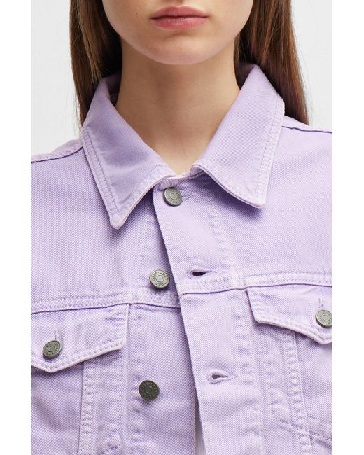 Boss Purple Short-sleeved Jacket In Cotton Denim