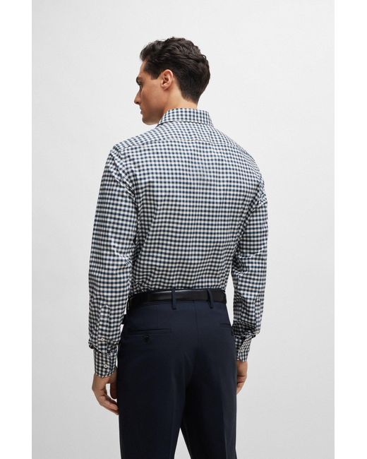 Boss Blue Regular-fit Shirt In Easy-iron Checked Cotton Poplin for men