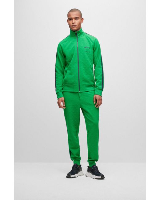 BOSS BOSS X Relaxed-fit Zip-up Sweatshirt With All-over Monograms in Green for Men | Lyst