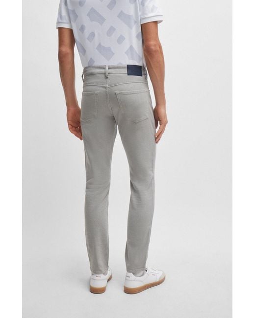 Boss Gray Regular-fit Jeans In Micro-structured Denim for men