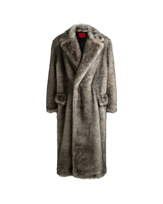 HUGO Gray Faux-Fur Coat With Double-Breasted Closure for men