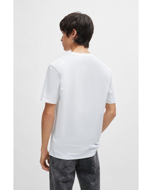 HUGO White Cotton-jersey Regular-fit T-shirt With Seasonal Artwork for men