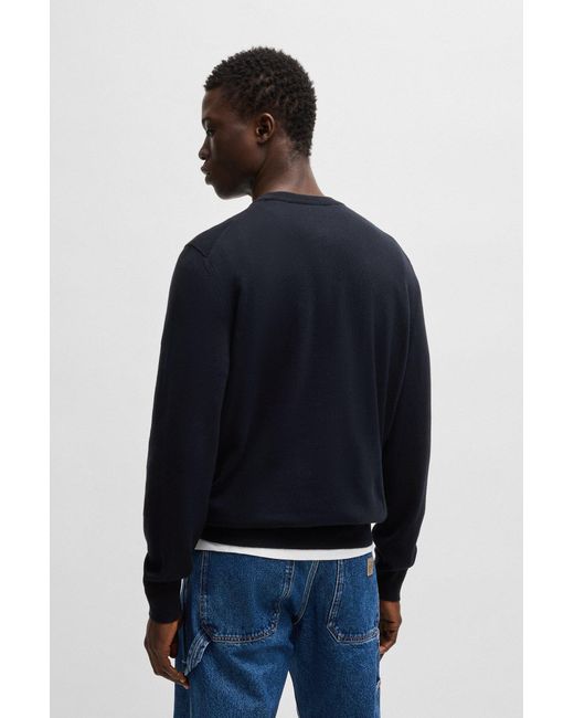 Boss Regular-Fit Trui Van Katoen En Kasjmier Met Logopatch in het Black voor heren
