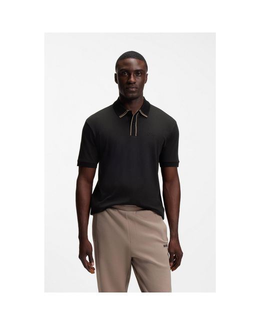 Boss Black Striped-Trim Polo Shirt for men