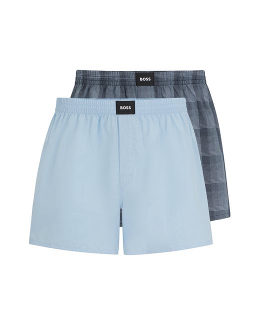 Boss Blue Two-pack Of Cotton-poplin Pyjama Shorts With Logos for men