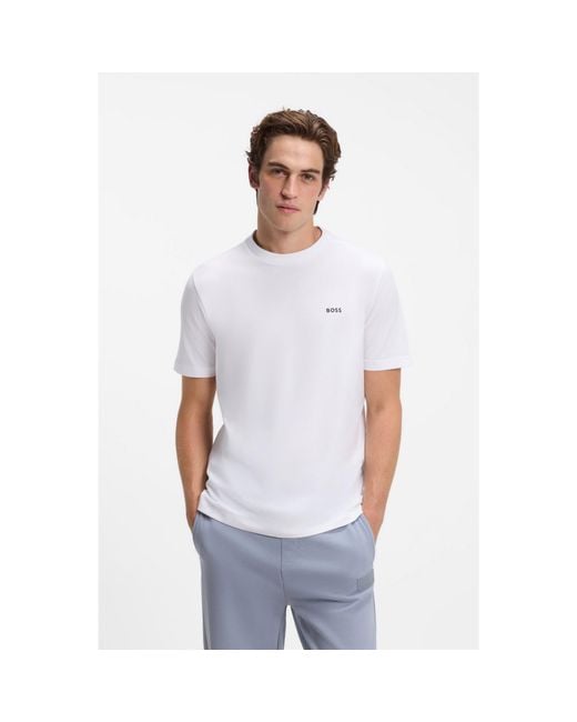 Boss White Stretch-Cotton T-Shirt With Logo Detail for men