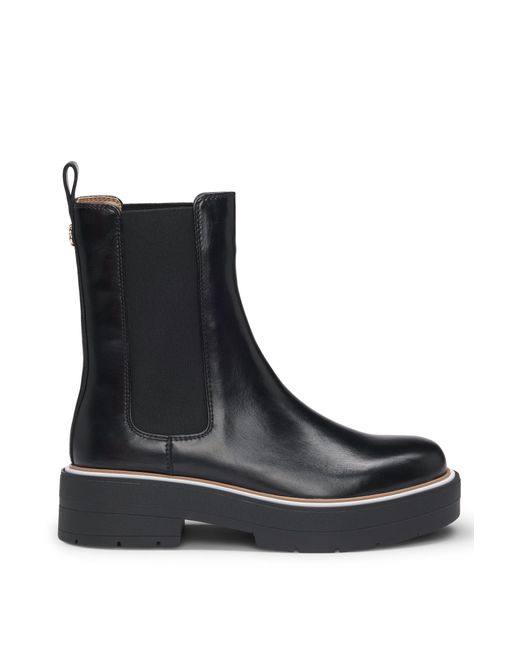 Boss Black Leather Chelsea Boots With Double B Monogram