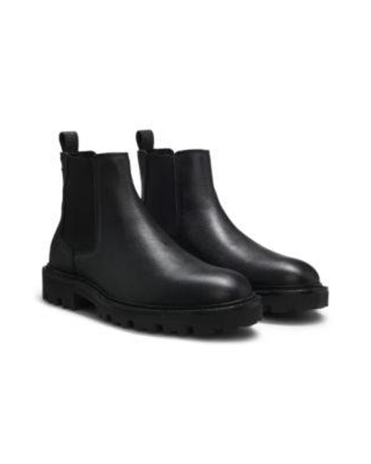 Bottines En Cuir Grainé À Semelle Crantée Boss pour homme en coloris Black