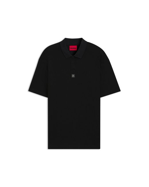 HUGO Black Relaxed-Fit Polo Shirt With Jacquard Pattern for men