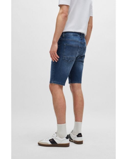 Boss Blaue Slim-Fit Shorts aus Soft-Motion-Denim in Blue für Herren