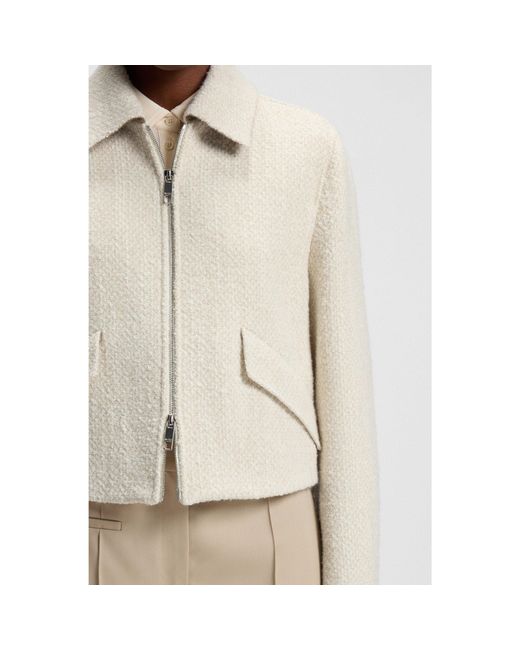 Boss Natural Bouclé Jacket With Two-Way Zip