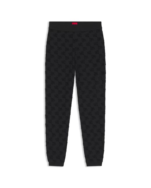 HUGO Black Cotton-Blend Tracksuit Bottoms With All-Over Logo Pattern