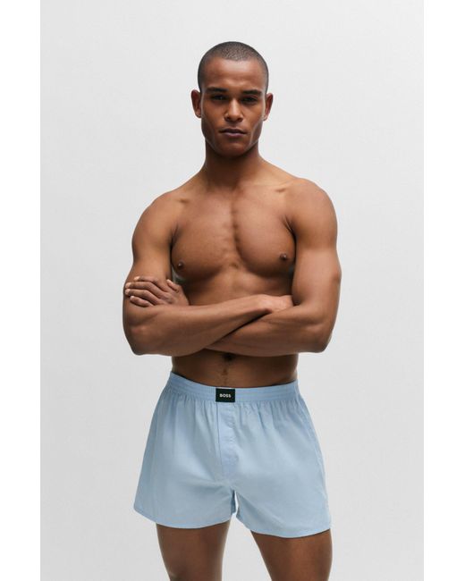 Boss Blue Two-pack Of Cotton-poplin Pyjama Shorts With Logos for men