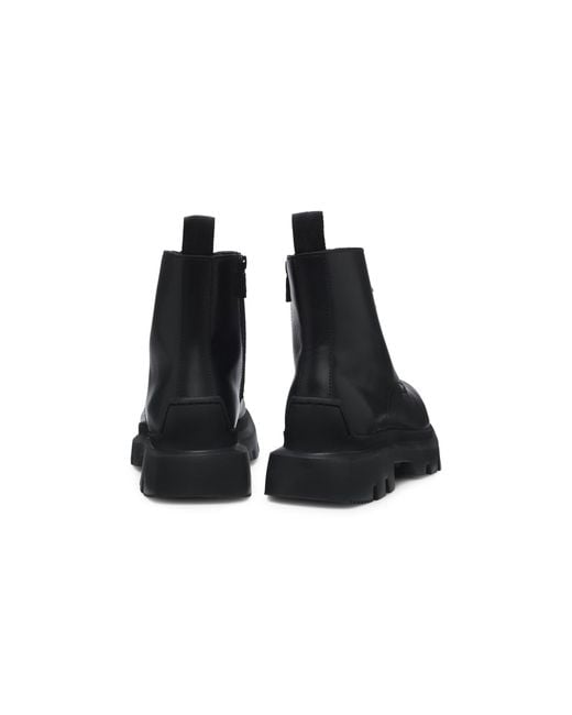 HUGO Black Lace-Up Leather Boots With Chunky Sole for men