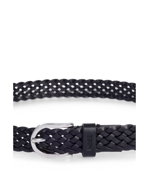 Boss Black Woven Belt With Branded Leather Keeper And Polished Hardware