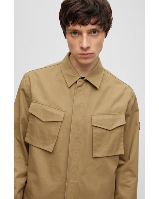 HUGO - Oversized-fit overshirt in cotton twill with patch pockets