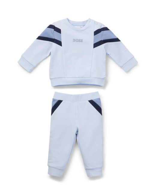 Boss Blue Baby Tracksuit In Stretch Cotton With Logo Prints for men
