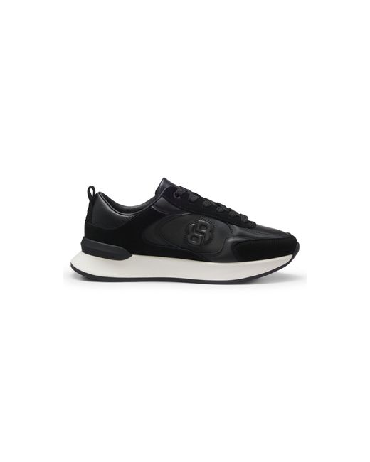 Boss Black Leather And Suede Trainers With Double B Monogram