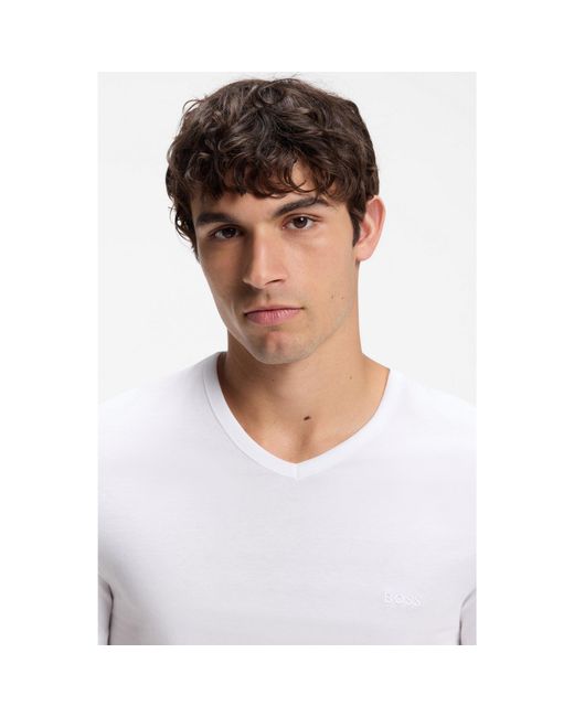 Boss White Three-Pack Of V-Neck Underwear T-Shirts for men
