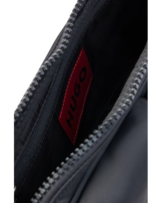 HUGO Black Structured-material Belt Bag With Red Logo Label for men