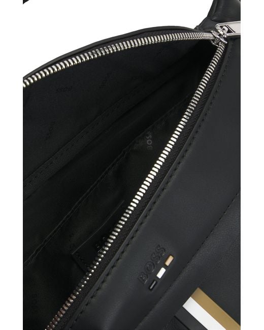 Boss Black Faux-leather Belt Bag With Signature Stripe for men