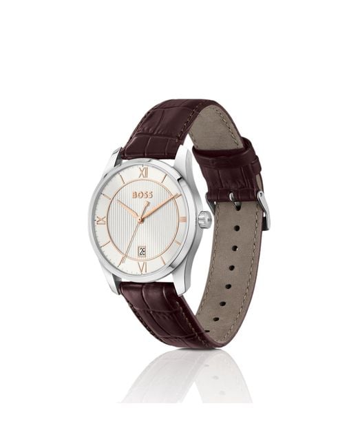 Boss White Principle Prestige Watch With- Textured Dial for men