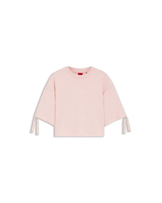 HUGO Pink Relaxed-Fit T-Shirt With Gathered Sleeves